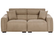 Modern Light Brown 3-Seater Fabric Sofa with Cushions Water-Resistant Upholstery Plushy Look Beliani