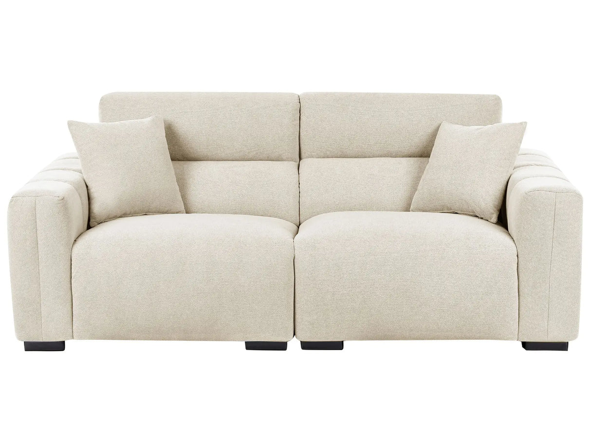 Modern Light Beige 3-Seater Fabric Sofa with Cushions Water-Resistant Upholstery Plushy Look Beliani