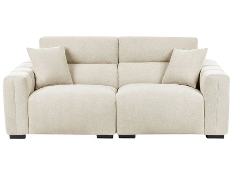 Modern Light Beige 3-Seater Fabric Sofa with Cushions Water-Resistant Upholstery Plushy Look Beliani