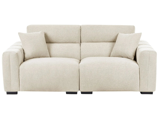 Modern Light Beige 3-Seater Fabric Sofa with Cushions Water-Resistant Upholstery Plushy Look Beliani