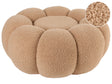 Pouffe Light Brown Boucle Round 60 x 60 x 27 cm Footstool Accent Upholstery Modern Living Room Bedroom Furniture Beliani