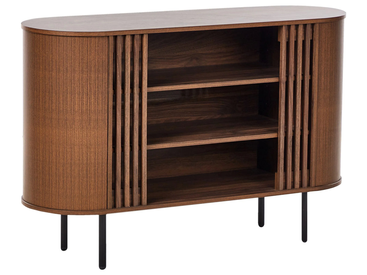 Sideboard Dark Brown Particle Board Metal Legs Retro Style Living Room Furniture Storage Beliani