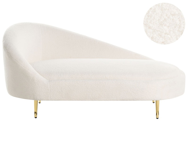 Chaise Lounge Off White Boucle Polyester Upholstery Left Hand Golden Legs Modern Design Living Room Furniture Beliani