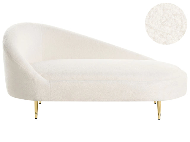 Chaise Lounge Off White Boucle Polyester Upholstery Left Hand Golden Legs Modern Design Living Room Furniture Beliani