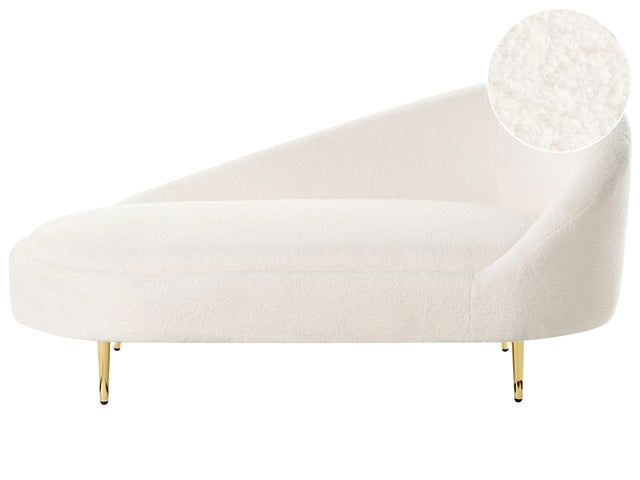 Chaise Lounge Off White Boucle Polyester Upholstery Right Hand Golden Legs Modern Design Living Room Furniture Beliani