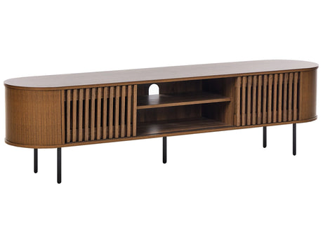 TV Stand Dark Brown Particle Board Metal Legs Retro Style Living Room Furniture Storage Beliani