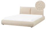 EU King Size Bed Light Beige Boucle Upholstery 5ft3 Slatted Base with Thick Padded Headboard Footboard Modern Style Bedroom Beliani