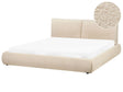 EU Super King Size Bed Light Beige Boucle Upholstery 6ft Slatted Base with Thick Padded Headboard Footboard Modern Style Bedroom Beliani