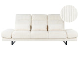 3 Seater Sofa Light Beige Corduroy Jumbo Cord Upholstery Steel Legs Adjustable Armrests and Backrest Living Room Furniture Beliani