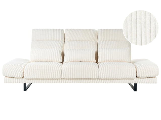 3 Seater Sofa Light Beige Corduroy Jumbo Cord Upholstery Steel Legs Adjustable Armrests and Backrest Living Room Furniture Beliani