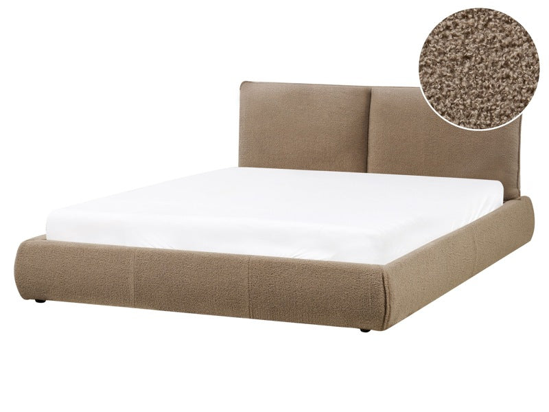 EU King Size Waterbed Taupe Boucle Upholstery 5ft3 Base with Thick Padded Headboard Footboard Modern Style Bedroom Beliani