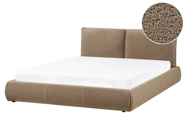 EU King Size Waterbed Brown Boucle Upholstery 5ft3 Base with Thick Padded Headboard Footboard Modern Style Bedroom Beliani