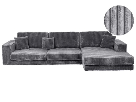 Left Hand 4 Seater Corner Sofa Dark Grey Jumbo Corduroy Upholstered Track Armrests Additional Cushions Minimalistic Modern Style Beliani