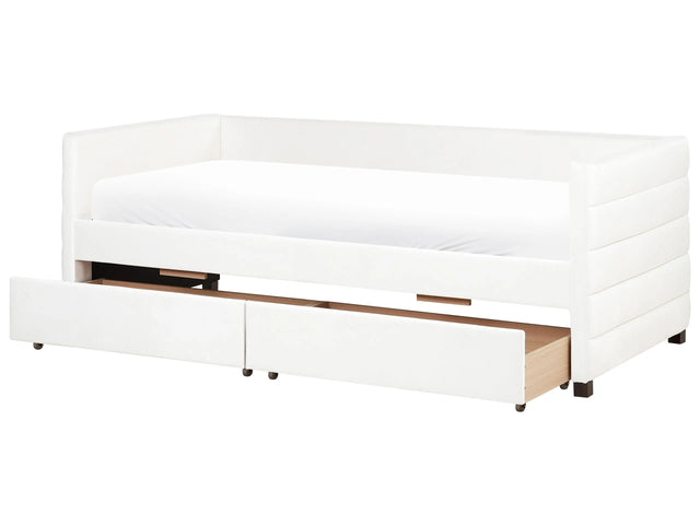 Daybed Off-White Velvet EU Single Size 90 x 200 cm With Slatted Frame and Drawers Beliani