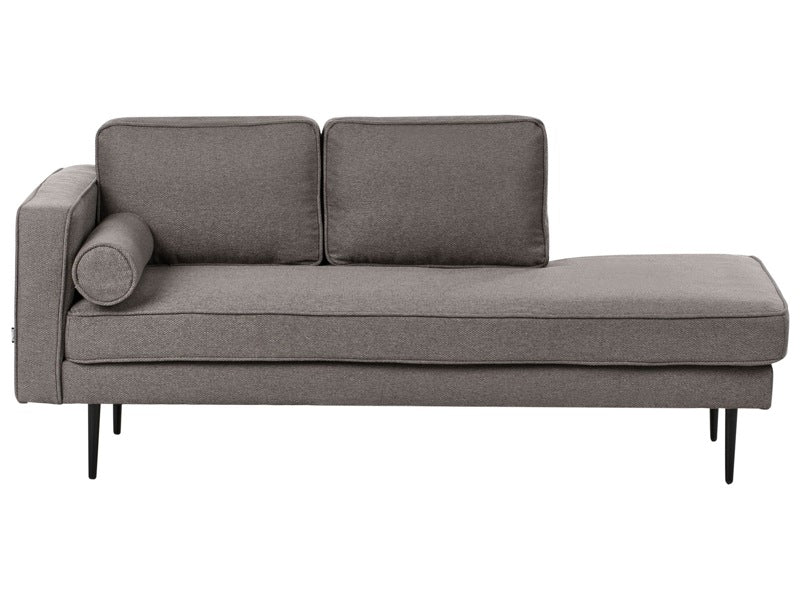 Left Hand Chaise Lounge Brown Fabric Black Legs with Bolster Cushion Mid-Century Modern Style Settee Beliani