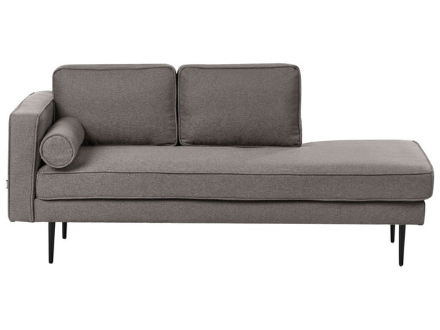 Left Hand Chaise Lounge Brown Fabric Black Legs with Bolster Cushion Mid-Century Modern Style Settee Beliani