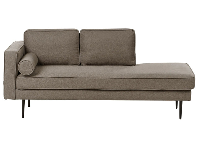 Left Hand Chaise Lounge Brown Fabric Black Legs with Bolster Cushion Mid-Century Modern Style Settee Beliani