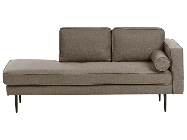 Right Hand Chaise Lounge Brown Fabric Black Legs with Bolster Cushion Mid-Century Modern Style Settee Beliani