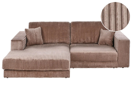 Right Hand 3 Seater Corner Sofa Light Brown Corduroy Upholstered Track Armrests Additional Cushions Minimalistic Modern Style Beliani