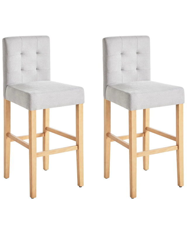 Set of 2 Bar Stools Grey Upholstered Tufted Fabric Footrest Modern Contemporary Beliani