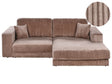 Left Hand 3 Seater Corner Sofa Light Brown Corduroy Upholstered Track Armrests Additional Cushions Minimalistic Modern Style Beliani