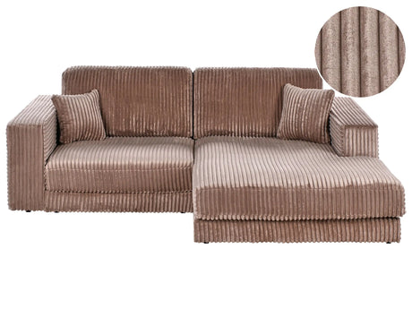 Left Hand 3 Seater Corner Sofa Light Brown Corduroy Upholstered Track Armrests Additional Cushions Minimalistic Modern Style Beliani
