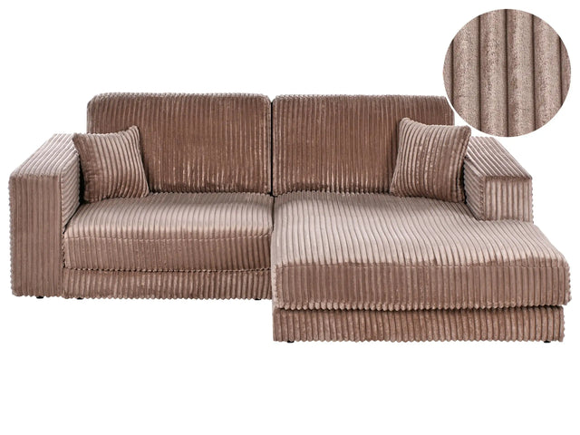 Left Hand 3 Seater Corner Sofa Light Brown Corduroy Upholstered Track Armrests Additional Cushions Minimalistic Modern Style Beliani