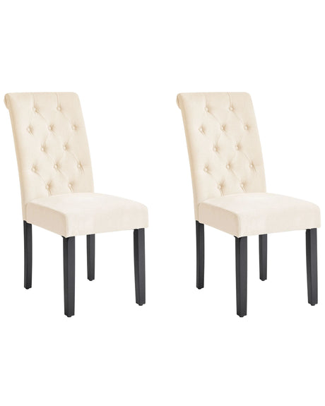 Set of 2 Dining Chairs Light Beige Fabric Glam Modern Design Black Wooden Legs Beliani