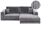 Left Hand 3 Seater Corner Sofa Dark Grey Corduroy Upholstered Track Armrests Additional Cushions Minimalistic Modern Style Beliani