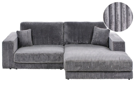 Left Hand 3 Seater Corner Sofa Dark Grey Corduroy Upholstered Track Armrests Additional Cushions Minimalistic Modern Style Beliani