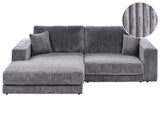Right Hand 3 Seater Corner Sofa Grey Corduroy Upholstered Track Armrests Additional Cushions Minimalistic Modern Style Beliani