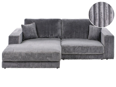 Right Hand 3 Seater Corner Sofa Grey Corduroy Upholstered Track Armrests Additional Cushions Minimalistic Modern Style Beliani