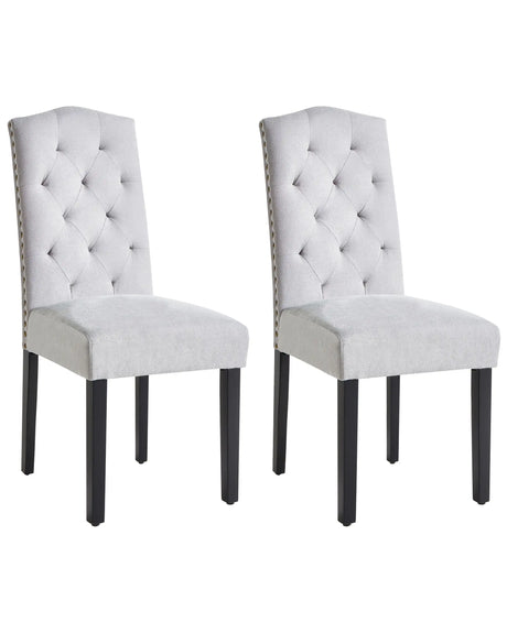 Set of 2 Dining Chairs Grey Velvet Fabric Modern Retro Design Black Wooden Legs  Beliani