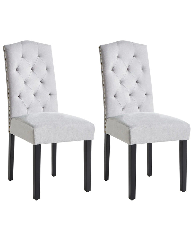 Set of 2 Dining Chairs Grey Velvet Fabric Modern Retro Design Black Wooden Legs  Beliani