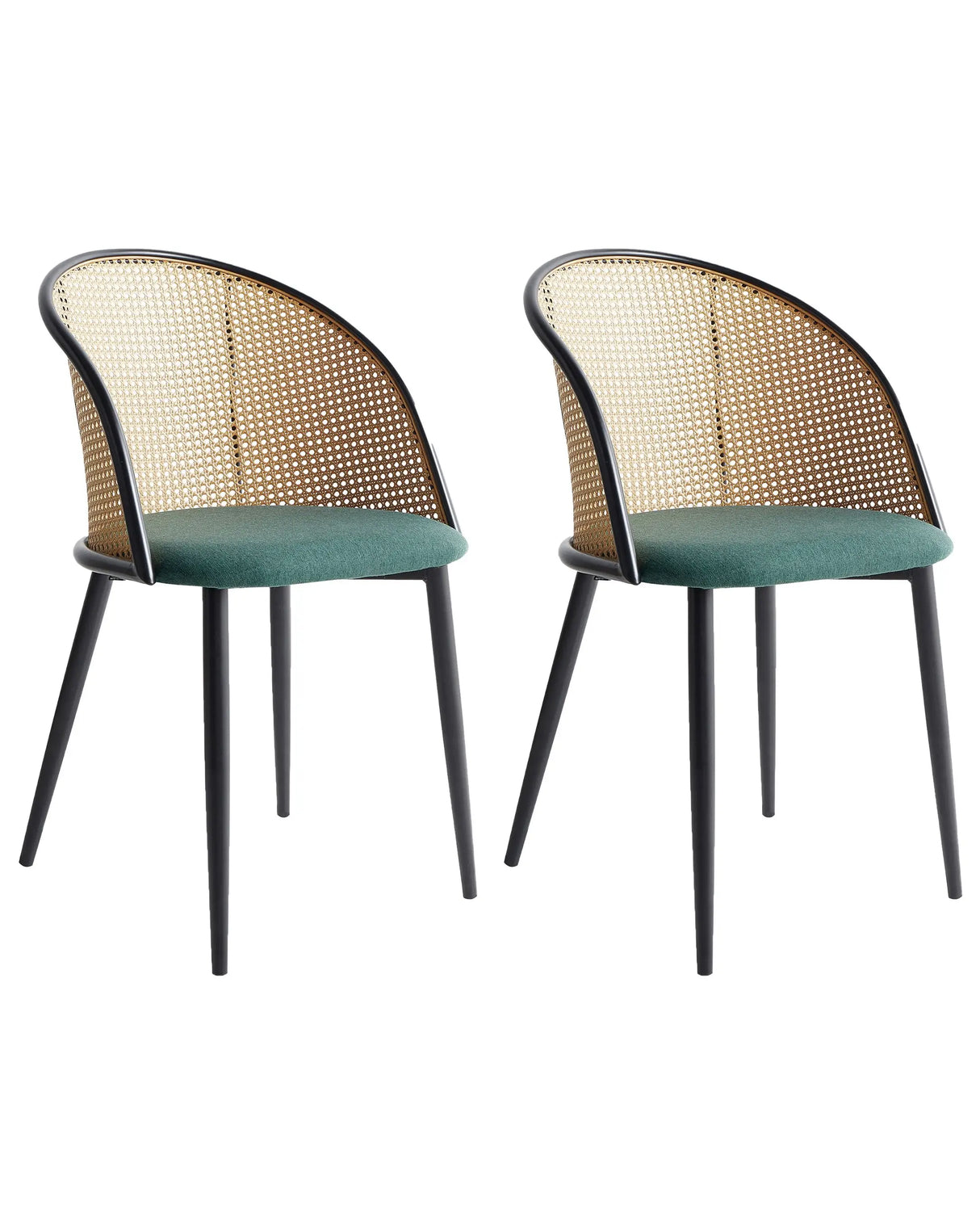 Set of 2 Accent Dining Chairs Black Metal Effect Frame Green Fabric Seat Viennese Braid Backrest Retro Seating Beliani