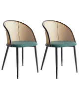 Set of 2 Accent Dining Chairs Black Metal Effect Frame Green Fabric Seat Viennese Braid Backrest Retro Seating Beliani