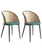 Set of 2 Accent Dining Chairs Black Metal Effect Frame Green Fabric Seat Viennese Braid Backrest Retro Seating Beliani
