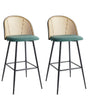 Set of 2 Bar Chairs Green Fabric Seat Metal Black Frame Viennese Braid Backrest Retro Seating Beliani