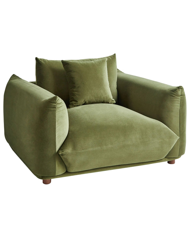 Armchair Green Velvet Soft Wooden Legs Modern Scandinavian Decor Style Beliani