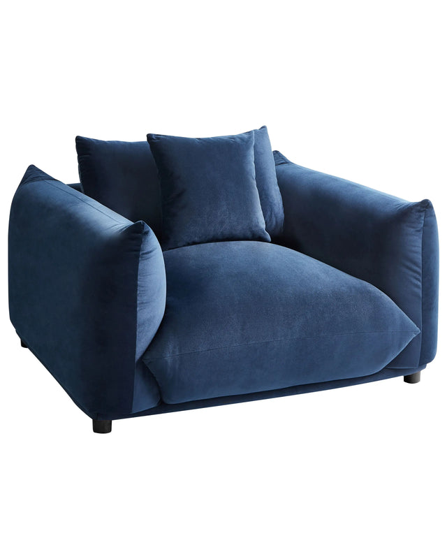 Armchair Dark Blue Velvet Soft Wooden Legs Modern Scandinavian Decor Style Beliani