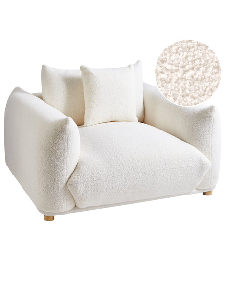 Armchair Off-White Boucle Soft Wooden Legs Modern Scandinavian Decor Style Beliani