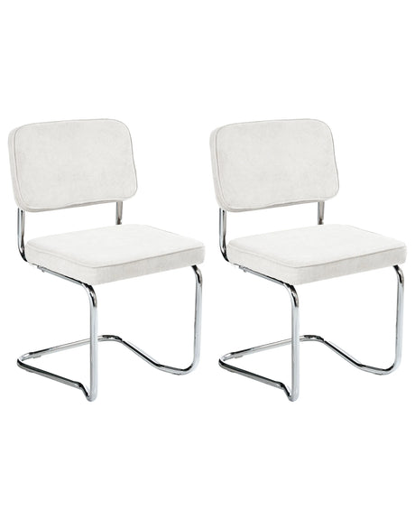 Set of 2 Dining Chairs Off-White Corduroy Upholstery Iron Legs Retro Style Beliani