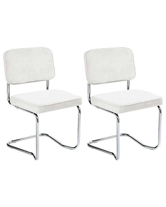 Set of 2 Dining Chairs Off-White Corduroy Upholstery Iron Legs Retro Style Beliani