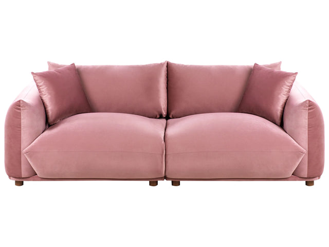 Velvet Sofa Pink Polyester Upholstery 3 Seater with Scatter Cushions Living Room Settee Beliani