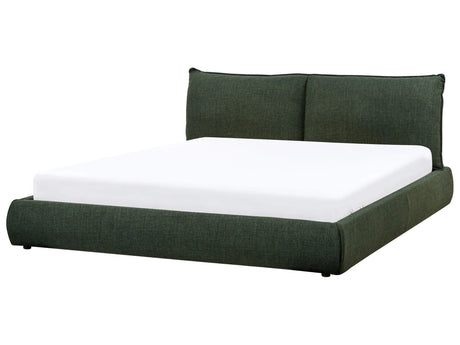 EU Super King Size Bed Dark Green Polyester Fabric Upholstery 6ft Slatted Base with Thick Padded Headboard Footboard Classic Style Bedroom Beliani