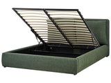 EU King Size Ottoman Bed Dark Green Fabric 5ft3 Upholstered Frame Cushion Back Storage Cosy Bedroom Modern Beliani