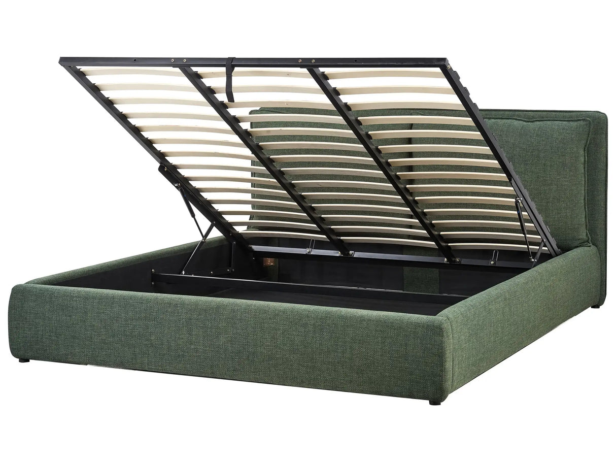 EU Super King Size Ottoman Bed Dark Green Fabric 6ft Upholstered Frame Cushion Back Storage Cosy Bedroom Modern Beliani