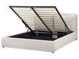 EU Super King Size Ottoman Bed Beige Fabric 5ft3 Upholstered Frame Cushion Back Storage Cosy Bedroom Modern Beliani