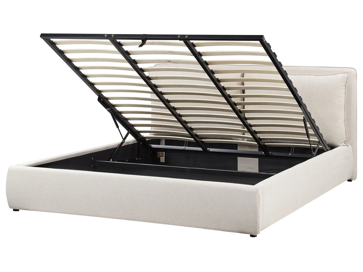 EU Super King Size Ottoman Bed Beige Fabric 6ft Upholstered Frame Cushion Back Storage Cosy Bedroom Modern Beliani