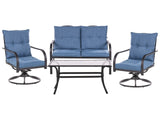 Steel Garden Seat 2 Seater Sofa with Armchairs Black Metal Frame Blue Fabric Cushions Beliani
